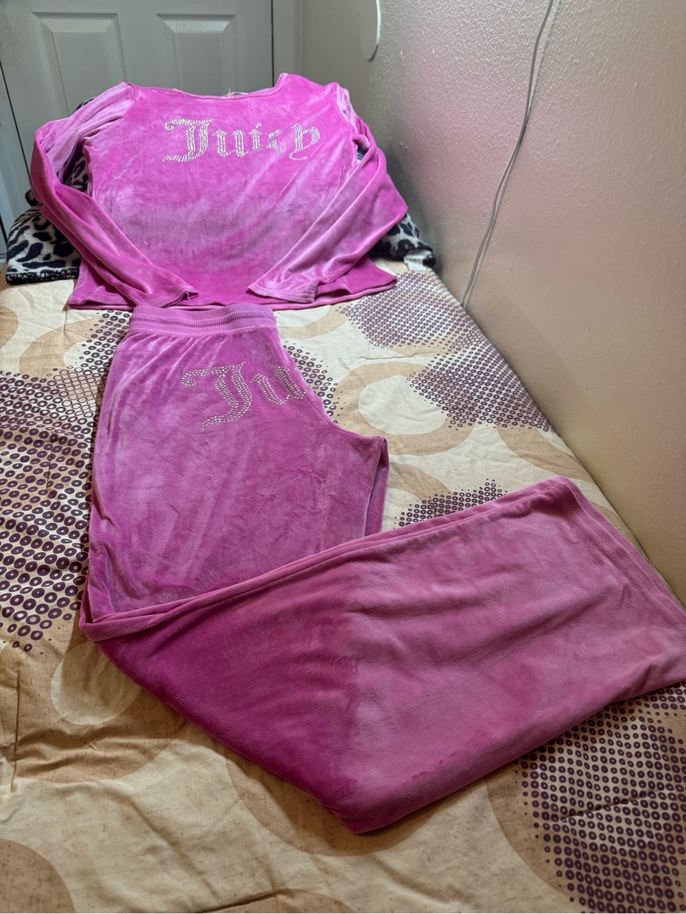 Juicy Couture Hot Pink Velour Lounge Set with Embellished Logo